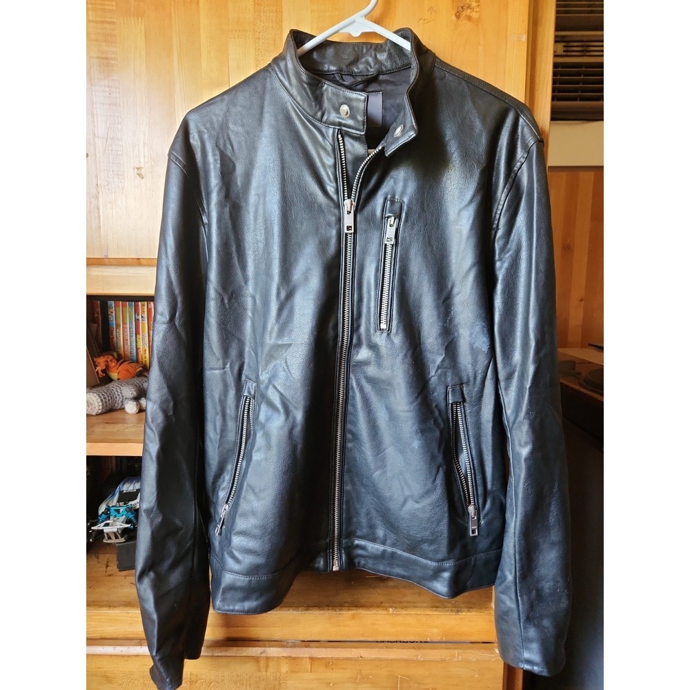 Mens H&M Vegan Leather Racer/Biker Jacket, Sz M